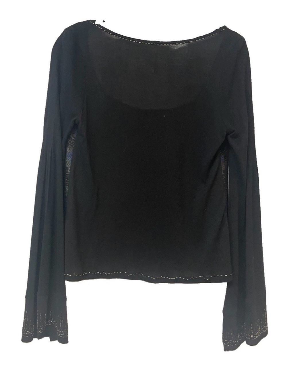 Free People Black Beaded Bell Sleeve Boho Blouse Top Square Neck Sz XS - Picture 9 of 10